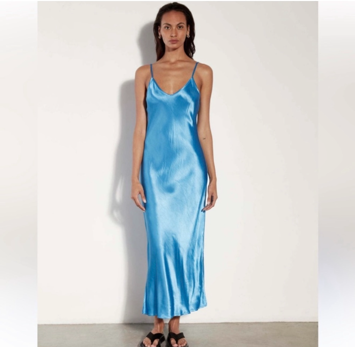 Enza Costa — Bias Cut Slip Dress in Pool Blue