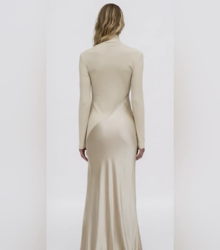 Rosetta Getty — Bias Turtleneck Combo Maxi Dress